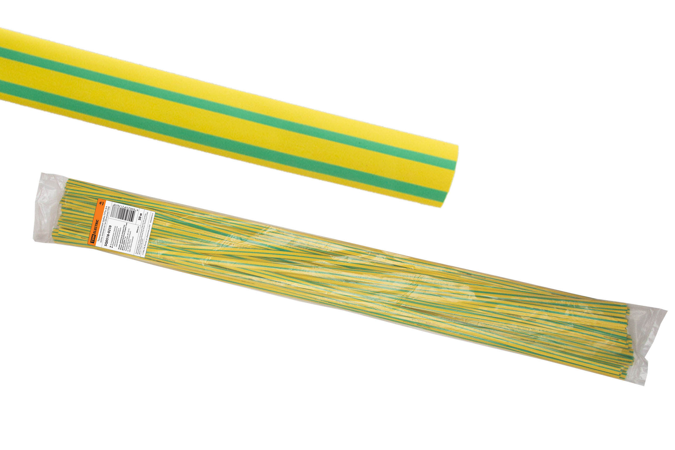 фото Термоусаживаемая трубка tdm electric тутнг 8/4 желто-зеленая по 1м (50 м/упак) sq0518-0210