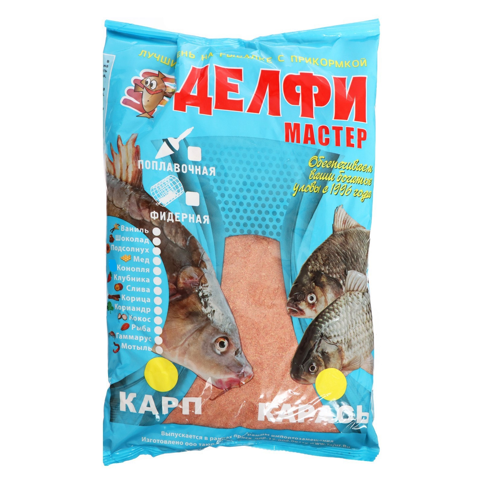 

Прикормка DELFI, Мастер 9816642, летняя (новая формула), карп-карась, ваниль, красная,800г, Красный
