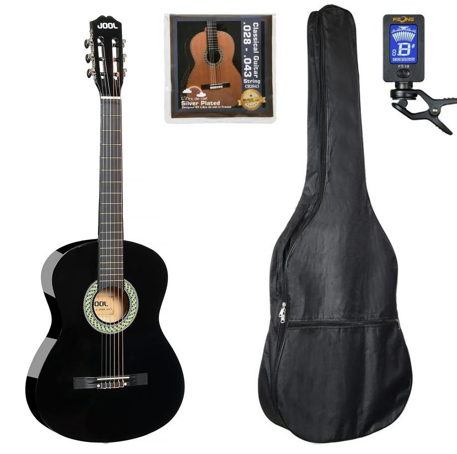 Леворукий набор: Гитара с аксессуарами 4/4, цвет черный