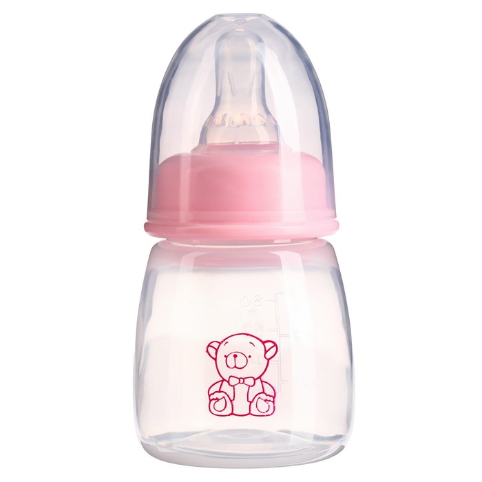 Бутылочка для кормления ТероПром 4729890, 80 мл, Мишка малыш, от 0 мес., розовый