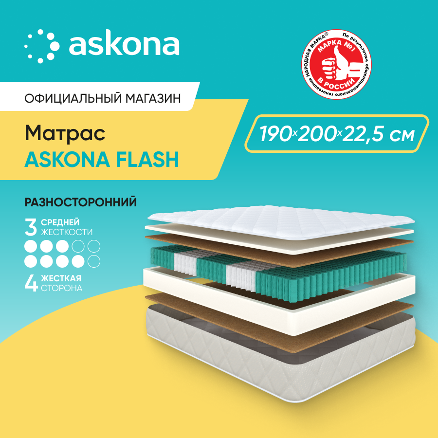 

Матрас анатомический ASKONA Flash 200х190, Бежевый, Flash