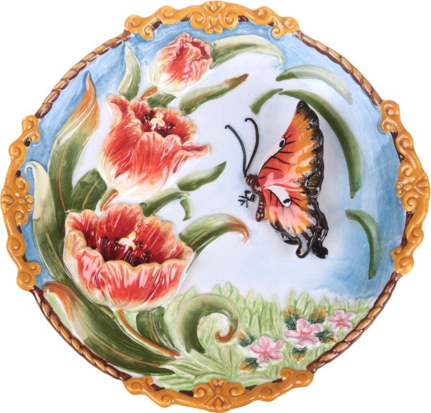 фото Тарелка декоративная lefard бабочка и маки 21.5х3см керамика 59-568_