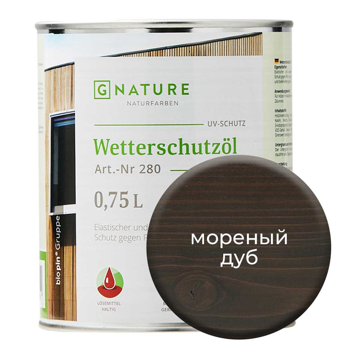 фото Масло по дереву gnature 280 для защиты деревянных фасадов 0,75л темный мореный дуб