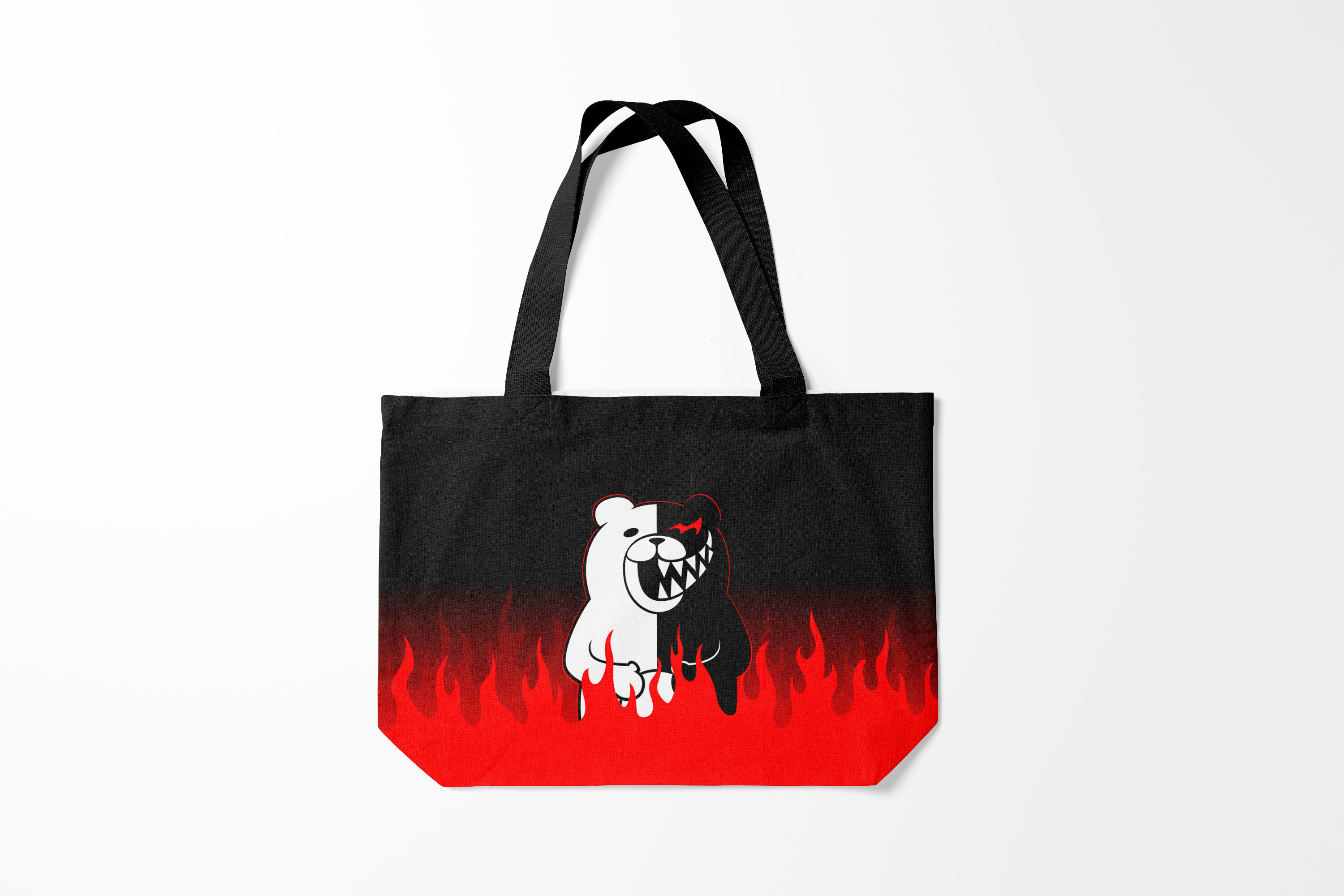 

Сумка шoппер унисекс Burnettie Danganronpa MONOKUMA горит в пламени, черный, Danganronpa MONOKUMA горит в пламени