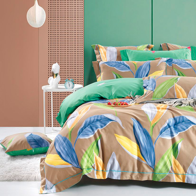 

Комплект постельного белья семейный Anabella Asabella листья на темно-бежевом