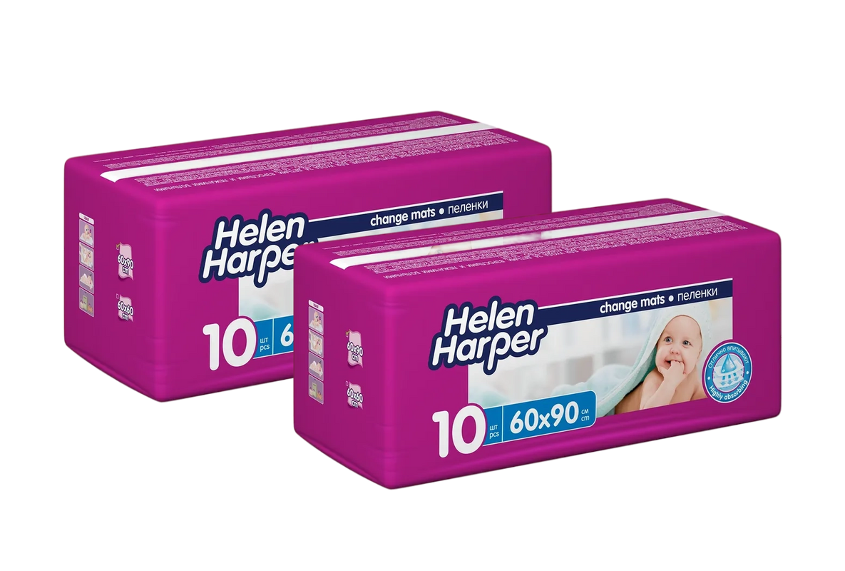 Пеленки детские Helen Harper впитывающие 60 х 90 см, 10 шт., 2 упаковки