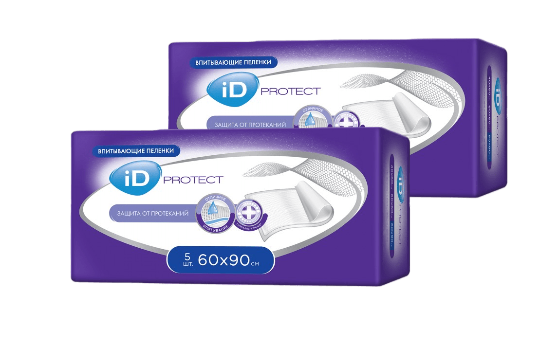 Пеленки впитывающие ID Protect 60x90 5 шт, 2 упаковки