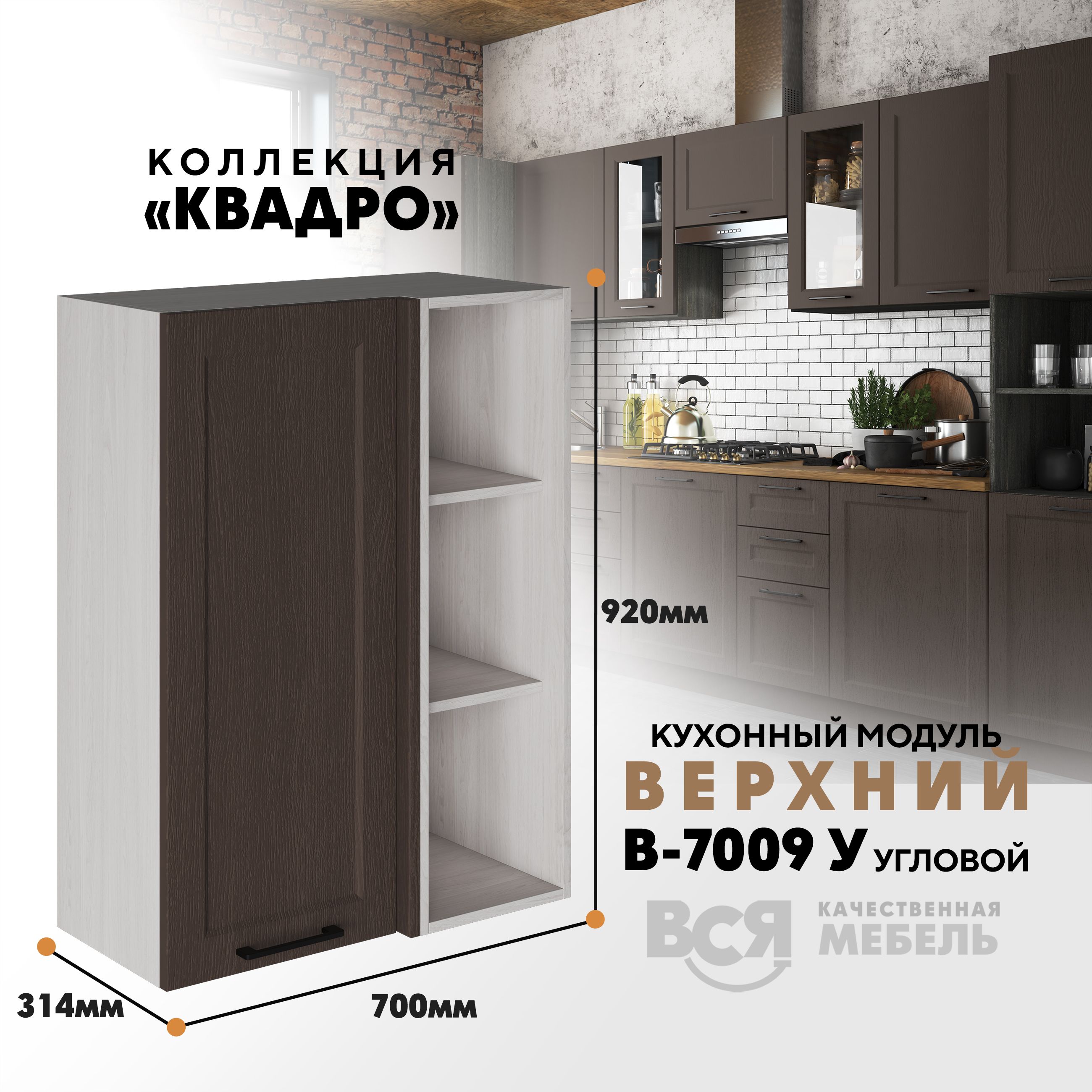 

Кухонный навесной угловой модуль Вся мебель В-7009У, Квадро, Калабрия/Ясень анкор светлый, Бежевый;зеленый, В7009У Квадро