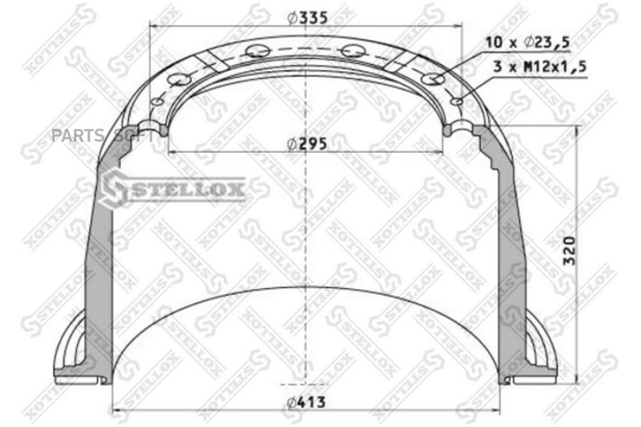 Торм.барабан 413x254/265 H=320 d=295/335 n10x23.5 Scania