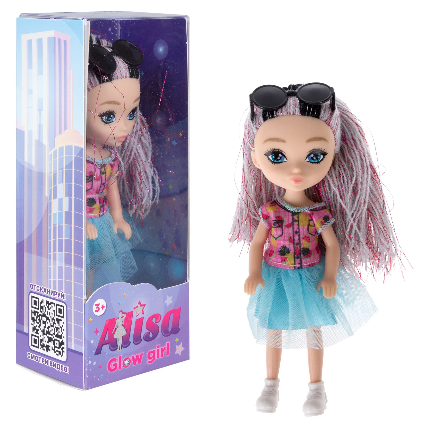

Кукла 1TOY ALISA GLOW GIRL с яркими волосами, очками, гнущ коленями, Т25196-2