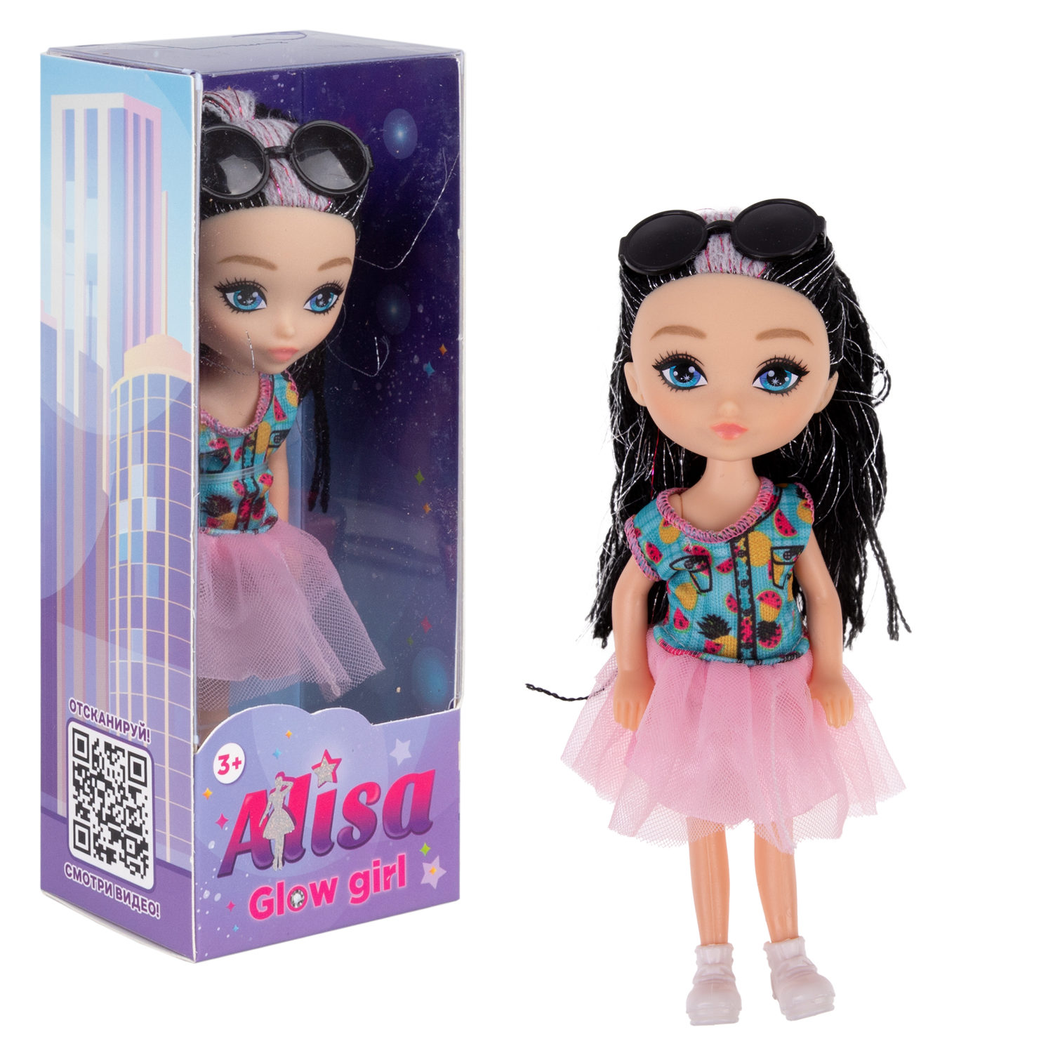 Кукла 1TOY ALISA GLOW GIRL с яркими волосами, очками,в розовой юбке