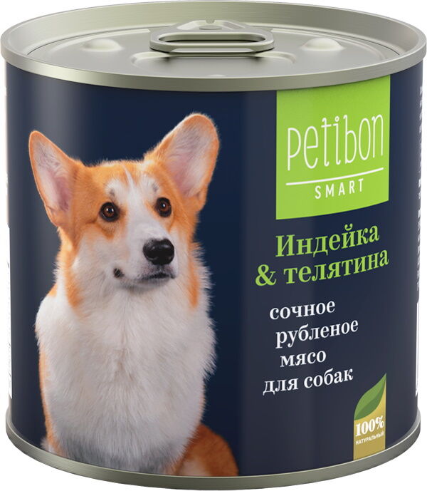 Консервы для собак Petibon Smart Рубленое мясо с индейкой и телятиной, 12 шт по 240 г