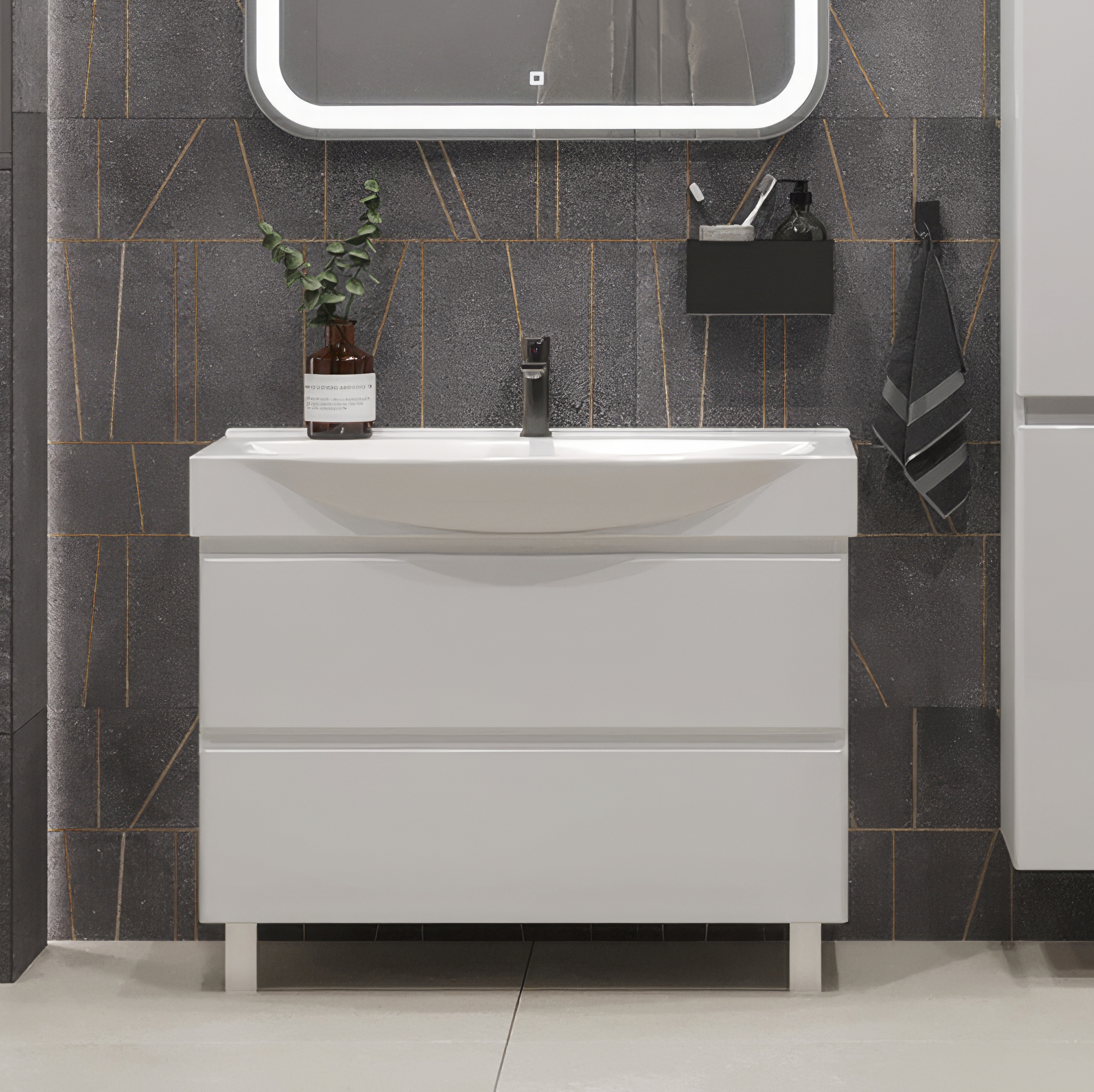 Тумба подвесная SanStar Arista 85 Без раковины для ванной комнаты, белая зеркальный шкаф для ванной бриклаер палермо 55 белый глянец