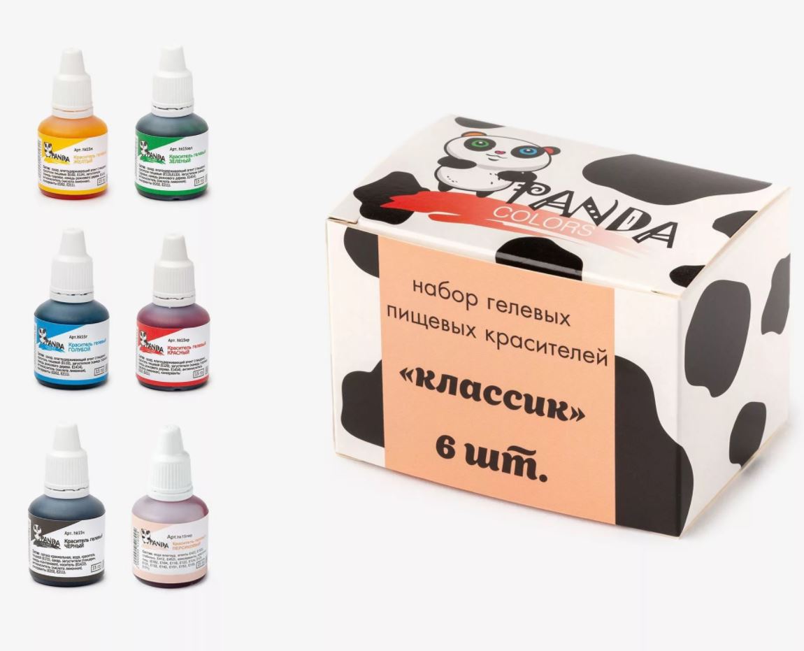 

Набор гелевых пищевых красителей Panda Colors "Классик", 6 шт. по 15 грамм