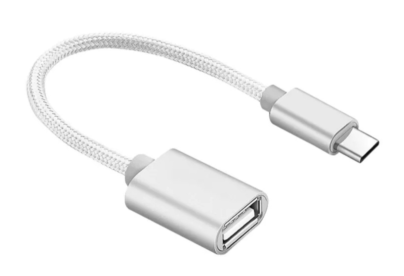 

Кабель USB Type C мама - папа в нейлоновой оплетке серебристый