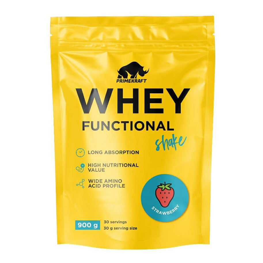 Коктейль протеиновый Prime Kraft Whey Functional Shake клубника 900 г