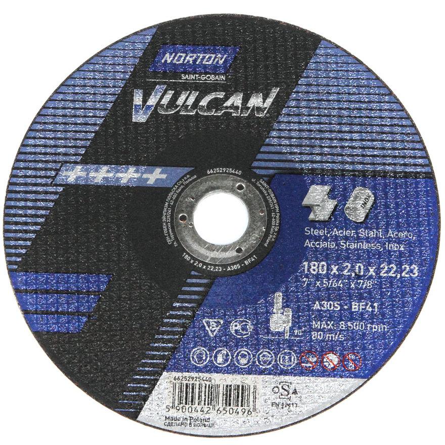 Круг отрезной Vulcan 180 x 2,5 x 22,23 A 30 S-BF41 NORTON 66252925445 войлочный круг norton 125 мм