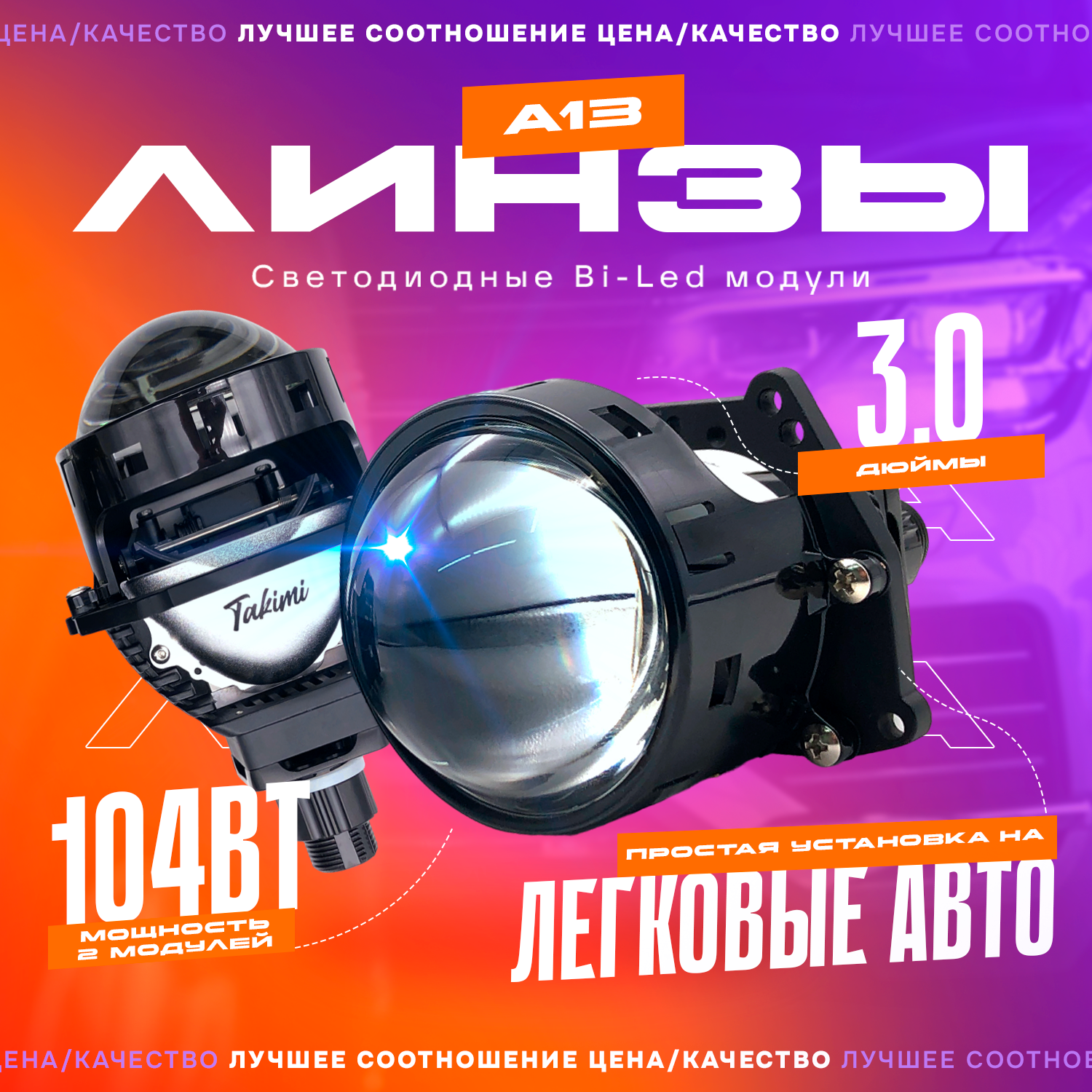 Светодиодные линзы Bi-Led модули TaKiMi A13 3.0