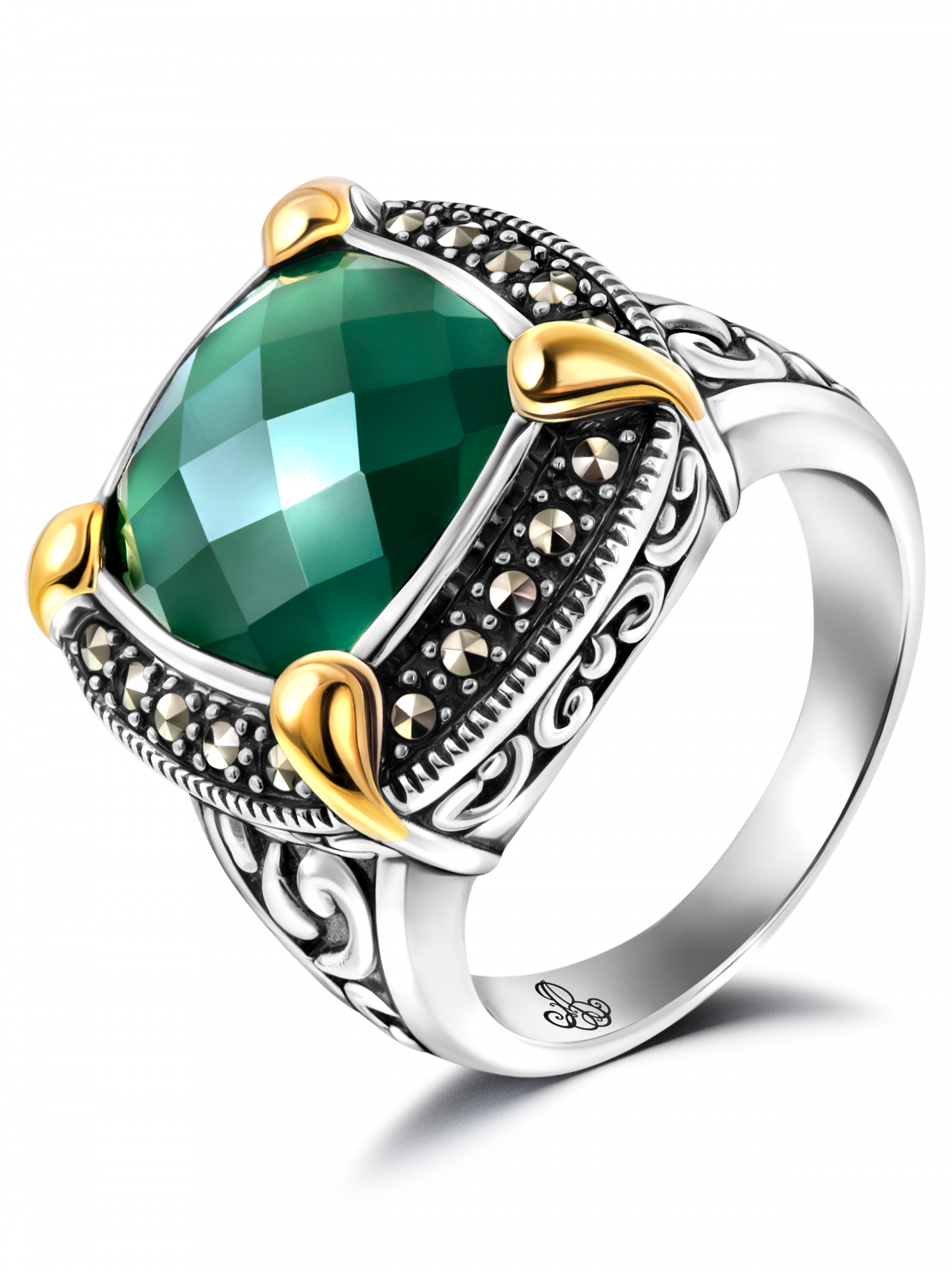 

Кольцо из серебра р. 20 ЗОЛОТО АЛЕКСАНДРА ВАСИЛЬЕВА Светская жизнь, агат\марказит, Светская жизнь