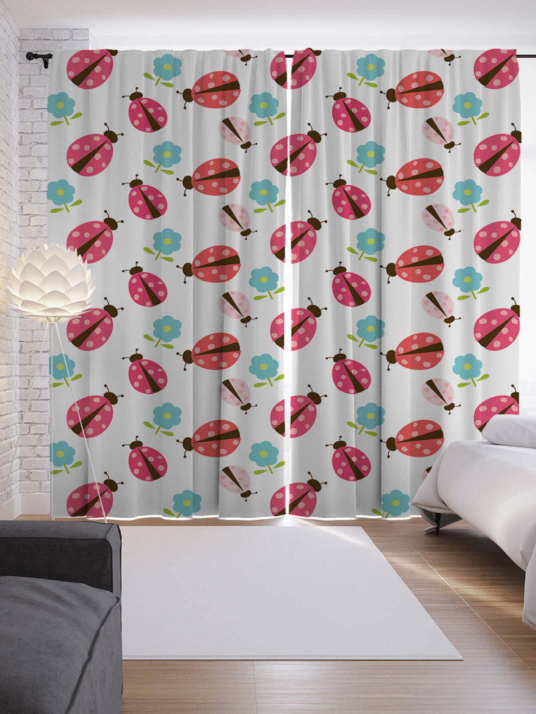 

Шторы JoyArty с фотопечатью "Танец божьих коровок" из сатена, 290х265 см, Танец божьих коровок