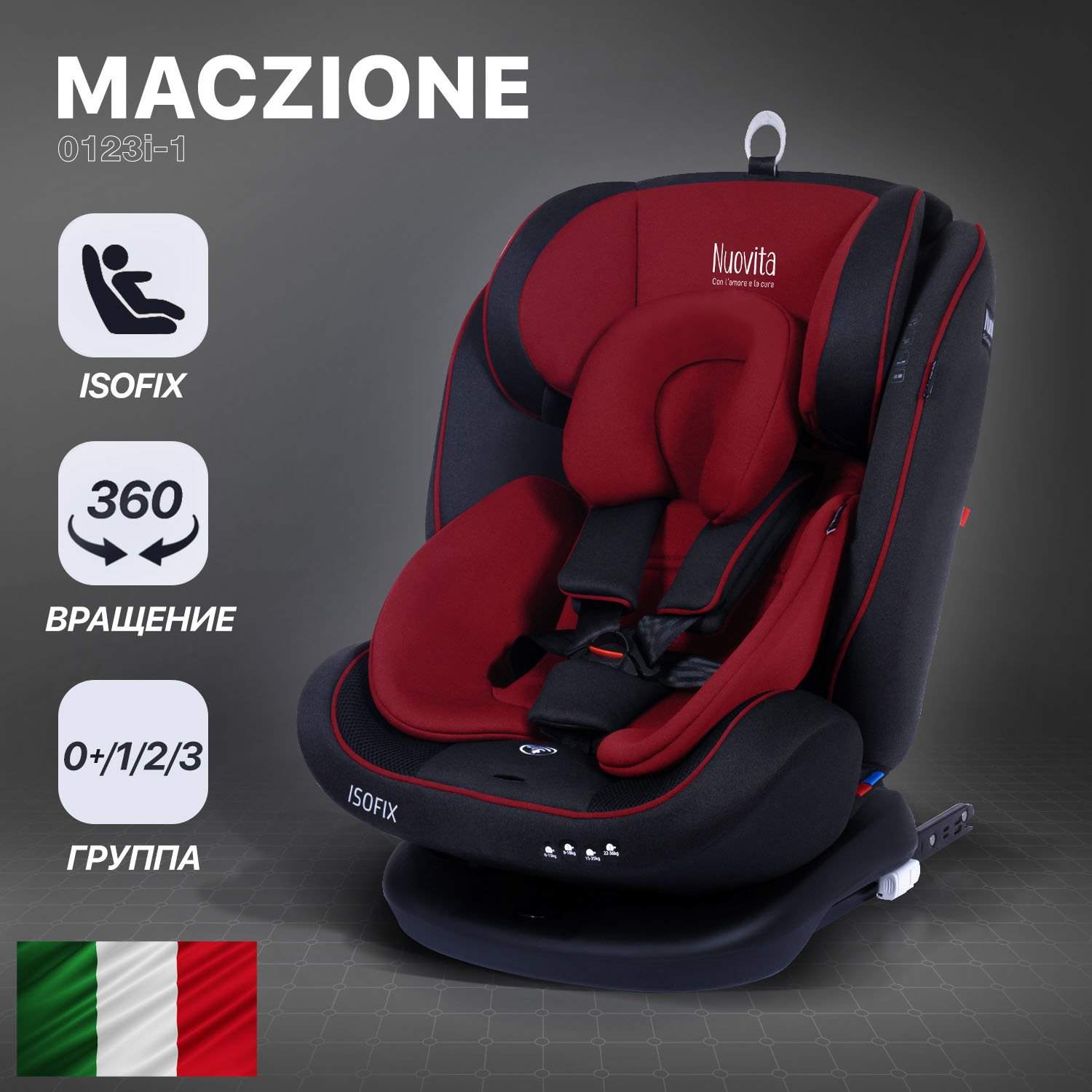 Автокресло Nuovita Maczione N0123i-1 Nero Vinoso/Чёрно-бордовый гр. 0+/1/2/3 NUO_ST3_4112