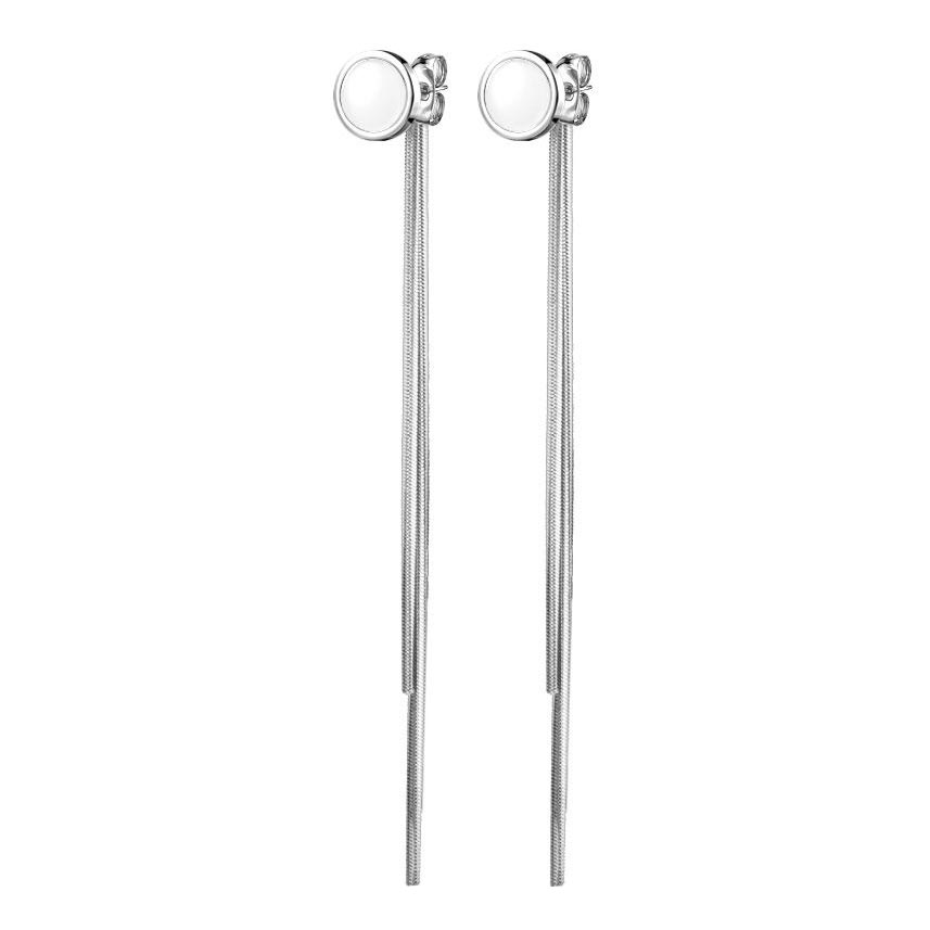 

Серьги подвески из стали Spikes SE3810-WH, эмаль, SE3810-WH