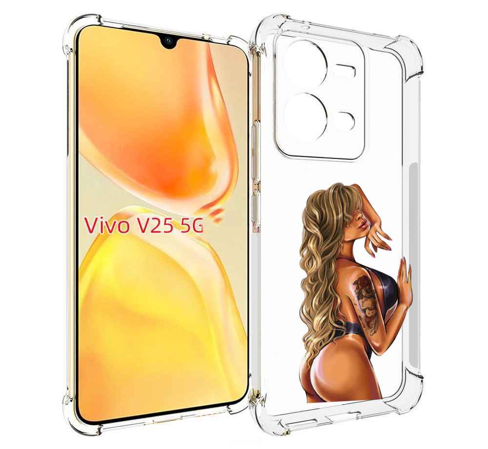 

Чехол MyPads девушка-в-черном-кожаном-купальнике женский для Vivo V25 5G / V25e, Прозрачный, Tocco