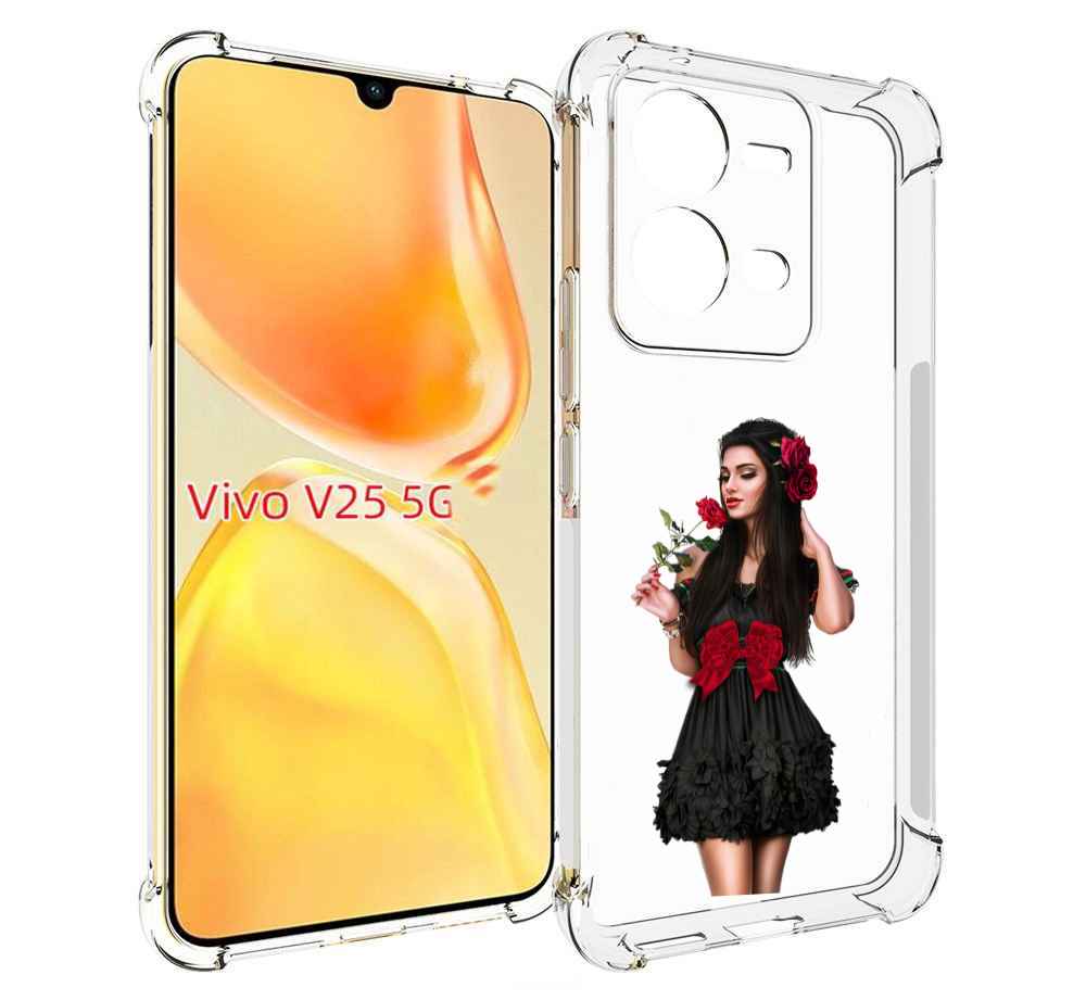 

Чехол MyPads девушка-в-черном-платье-с-розой женский для Vivo V25 5G / V25e, Прозрачный, Tocco