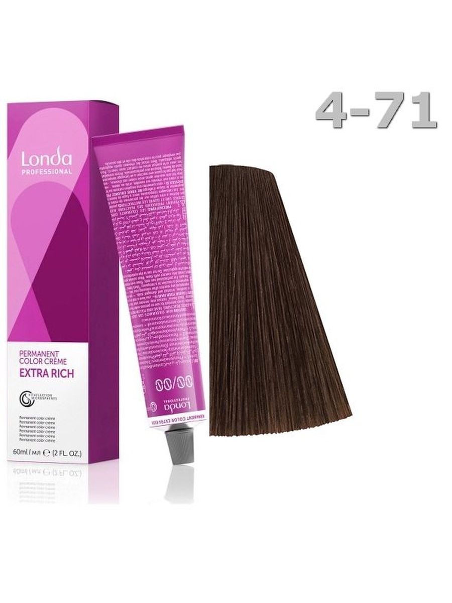 Стойкая краска Londa Professional шатен коричнево-пепельный Permanent Extra Rich 4.71 60г осветлитель для волос studio professional 3d до 8 уровней 2 25гр 2шт
