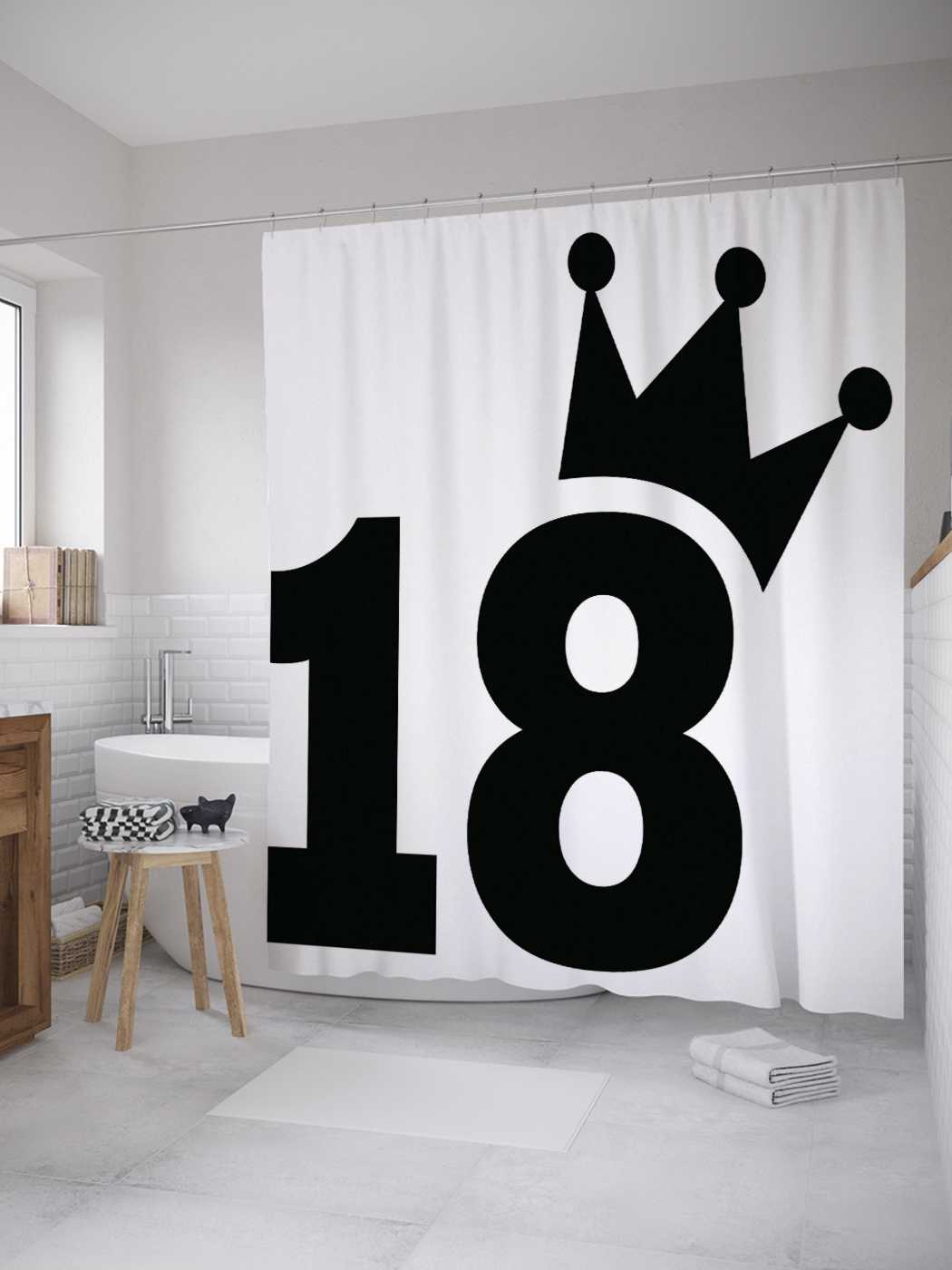 

Штора для ванной JoyArty "Король совершеннолетия" из сатена, 180х200 см с крючками, Бежевый