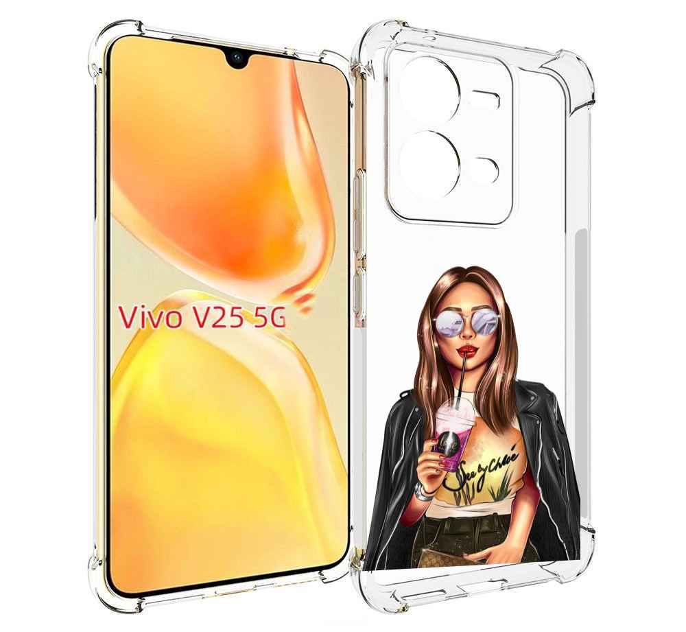 

Чехол MyPads девушка-с-фиолетовым-коктейлем женский для Vivo V25 5G / V25e, Прозрачный, Tocco