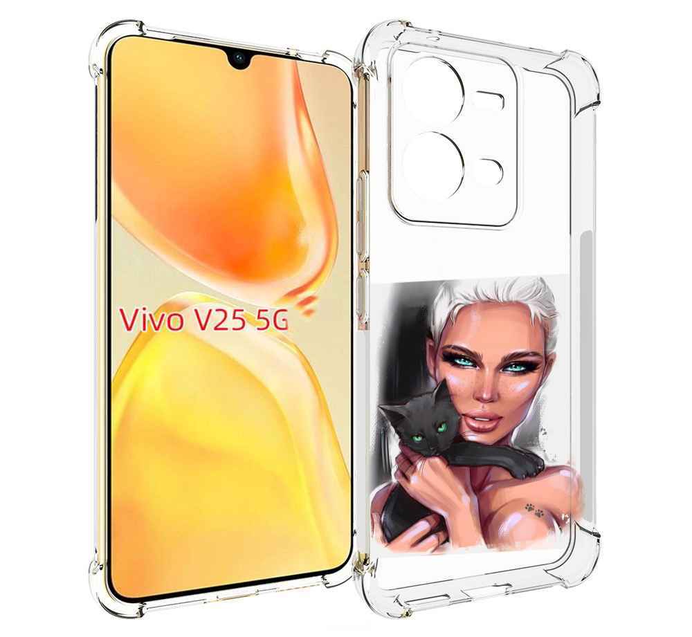 

Чехол MyPads девушка-с-черным-котиком женский для Vivo V25 5G / V25e, Прозрачный, Tocco