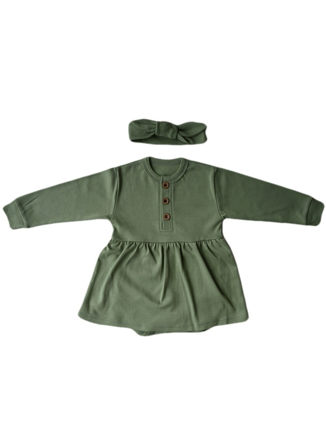 фото Боди для девочек momi боди-платье + повязка бант цв. зеленый р-р. 74