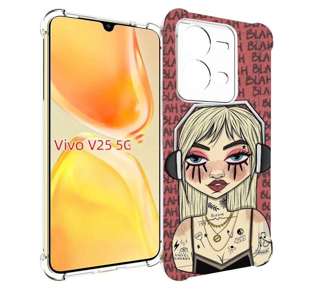 

Чехол MyPads дерзкая-девушка-в-наушниках женский для Vivo V25 5G / V25e, Прозрачный, Tocco