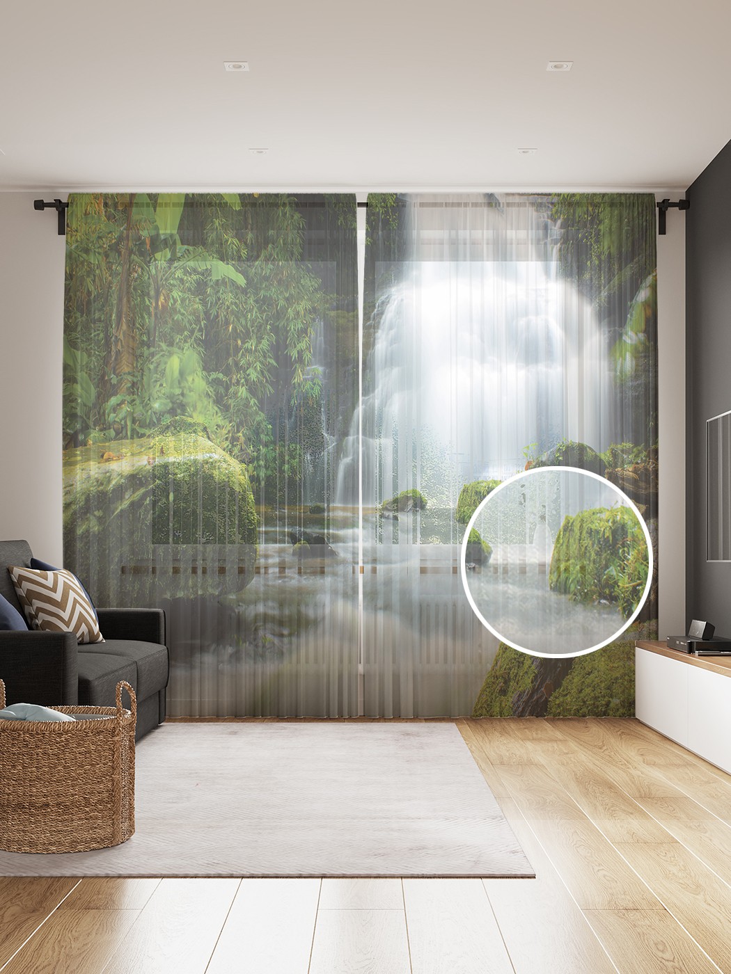 

Фототюль JoyArty "Тропический водопад", 145x265см, 2 полотна, лента, 50 крючков, Тропический водопад