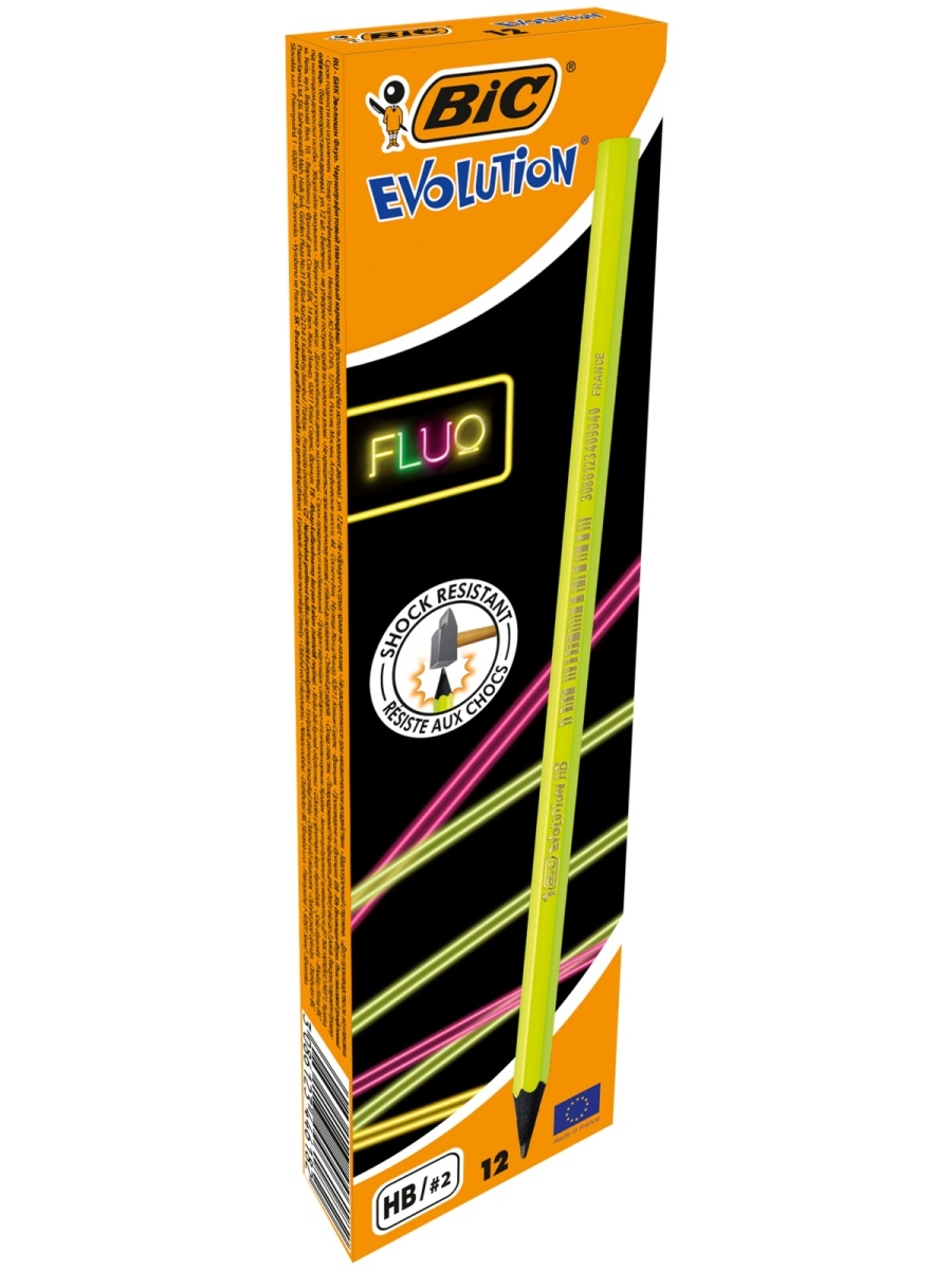 фото Карандаш чернографитовый bic evolution fluo коробка x12