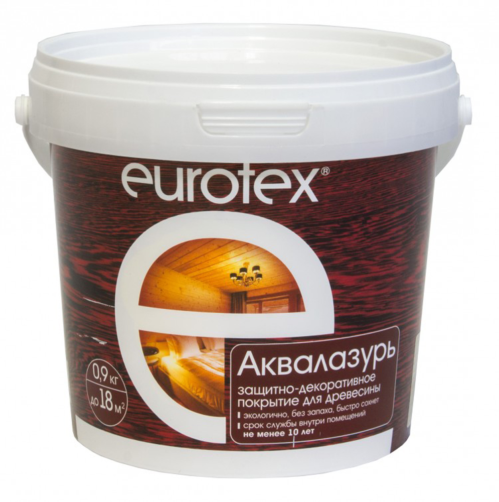 Защитно-декоративное покрытие для дерева Eurotex Аквалазурь, полуглянцевое, 9 кг, белое степлер eurotex