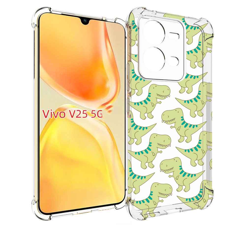 

Чехол MyPads зеленые-динозаврики для Vivo V25 5G / V25e, Прозрачный, Tocco