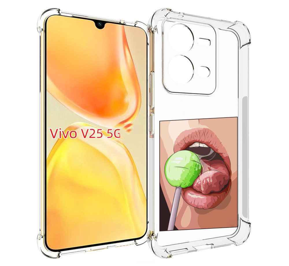 

Чехол MyPads зеленый-чупа-чупс женский для Vivo V25 5G / V25e, Прозрачный, Tocco