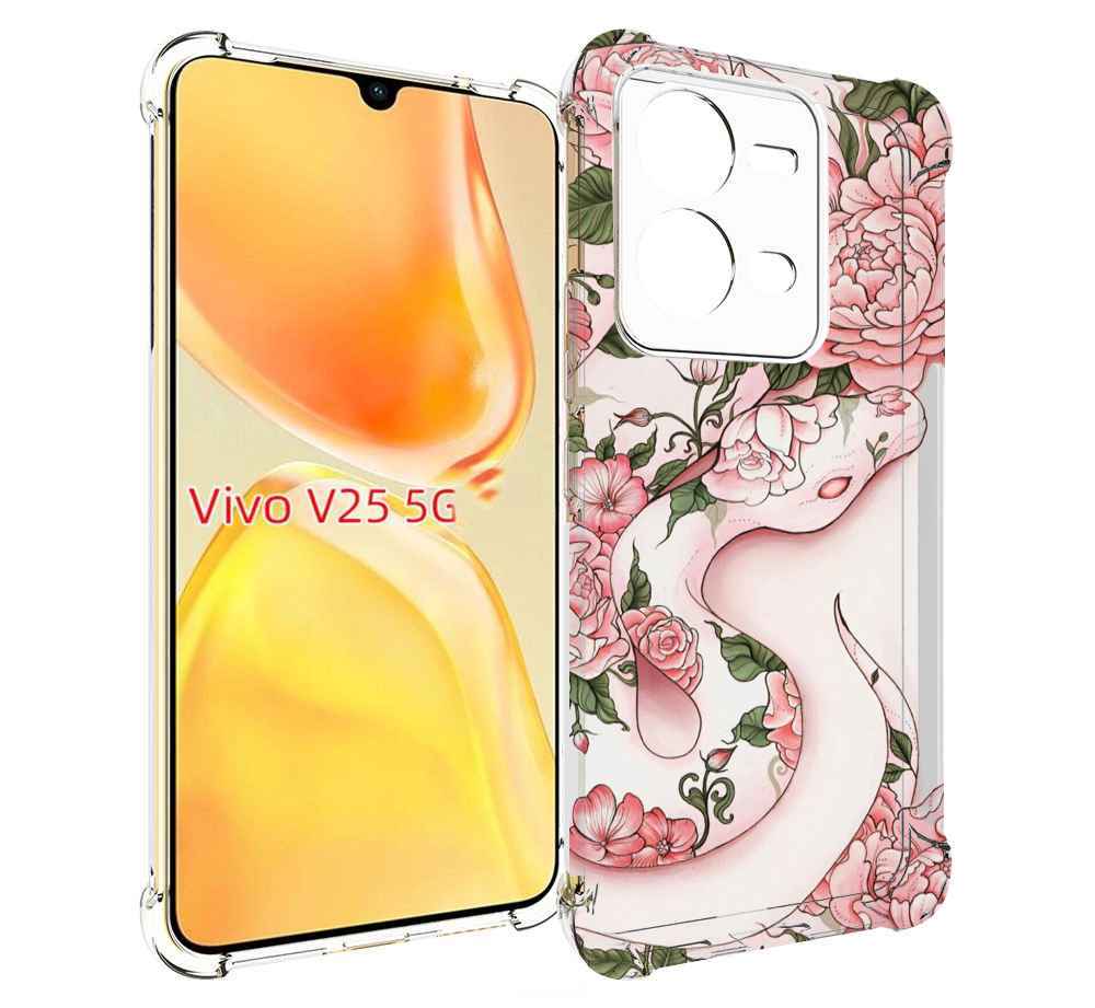 

Чехол MyPads змея-в-розовых-цветах женский для Vivo V25 5G / V25e, Прозрачный, Tocco