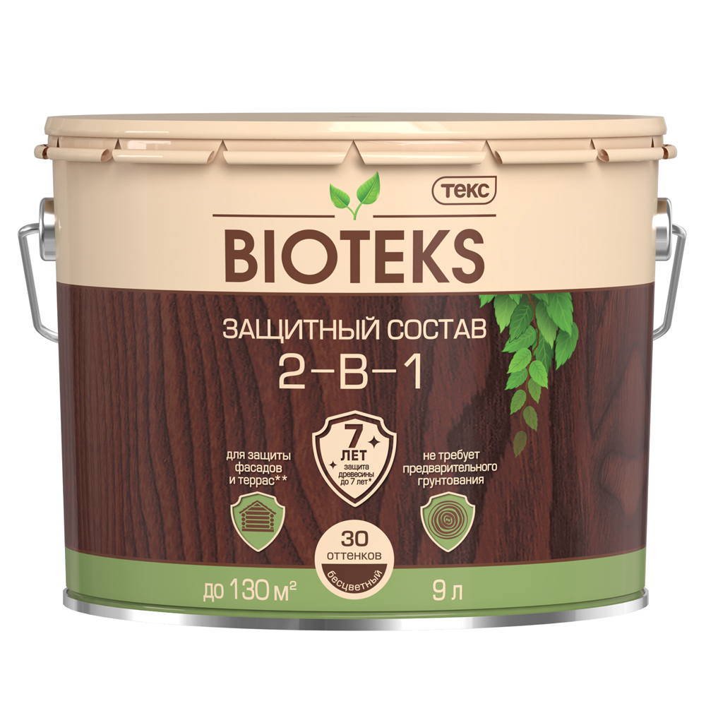 

Защитный лессирующий состав для дерева Bioteks 2-в-1, 9 л, темный орех