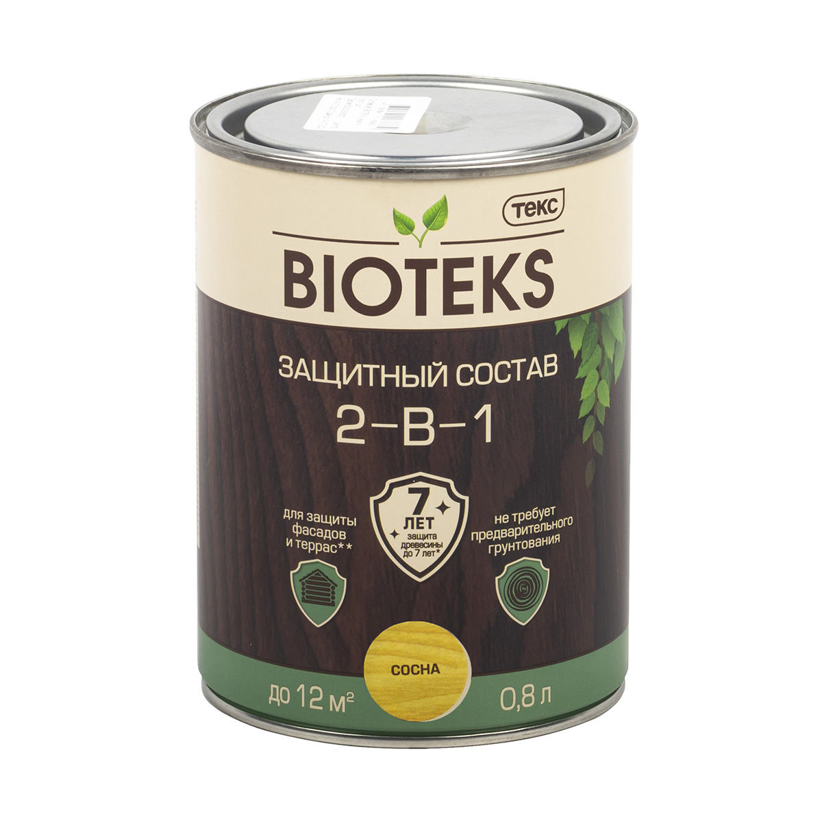 Защитный лессирующий состав для дерева Bioteks 2-в-1, 0,8 л, сосна антисептик защитно декоративный лессирующий bioteks 2 в 1 сосна 9 л
