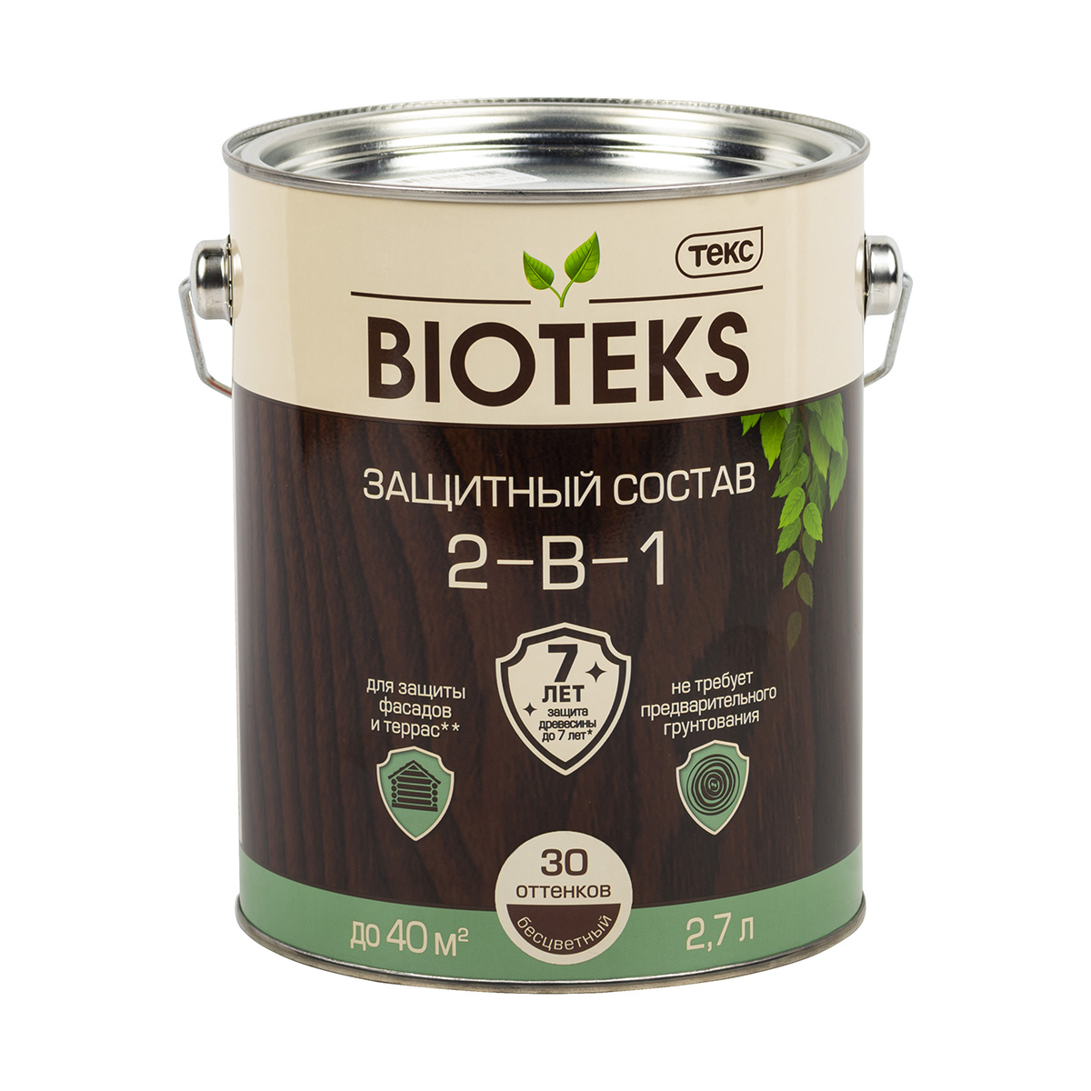 Защитный лессирующий состав для дерева Bioteks 2-в-1, 2,7 л, бесцветный антисептик защитно декоративный лессирующий bioteks 2 в 1 махагон 9 л