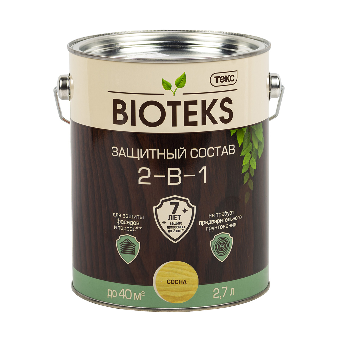 Защитный лессирующий состав для дерева Bioteks 2-в-1, 2,7 л, сосна антисептик защитно декоративный лессирующий bioteks 2 в 1 сосна 9 л