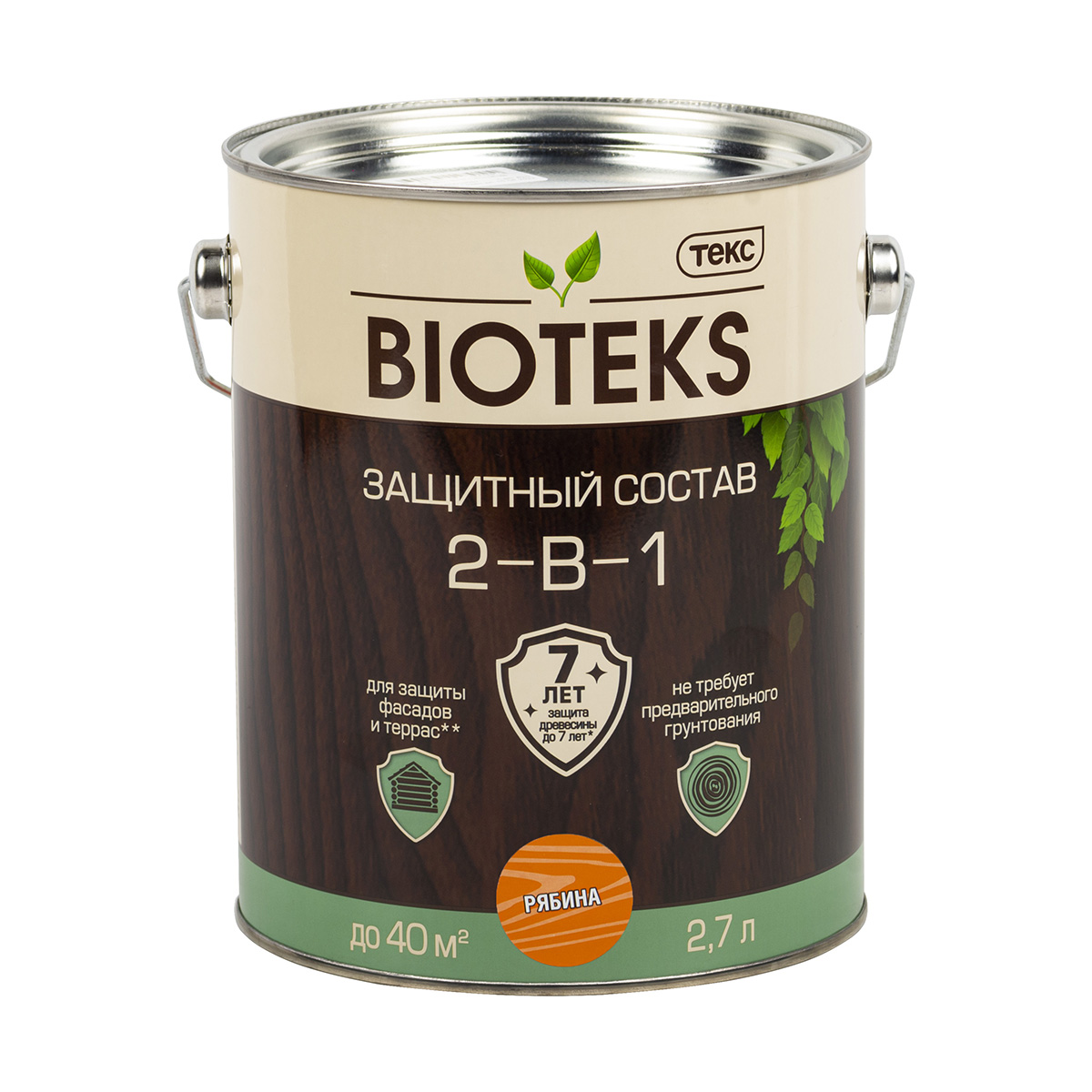 

Защитный лессирующий состав для дерева Bioteks 2-в-1, 2,7 л, рябина
