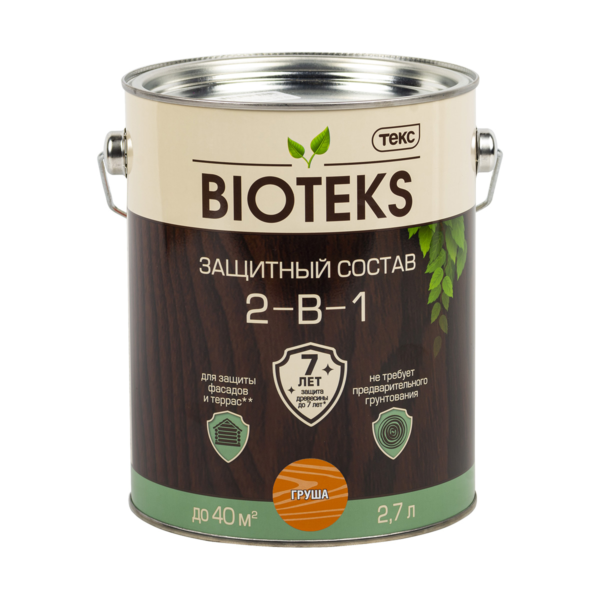 

Защитный лессирующий состав для дерева Bioteks 2-в-1, 2,7 л, груша