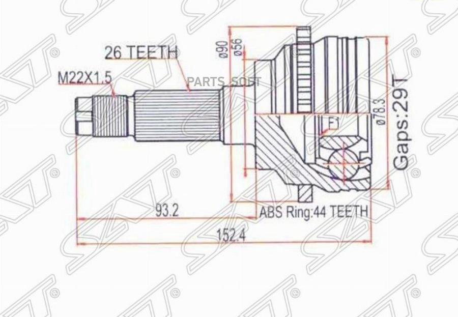 

SAT MA-45A44 Шрус наружный MAZDA FAMILIA BJ# RF/PREMACY 2WD 98- ABS 1шт