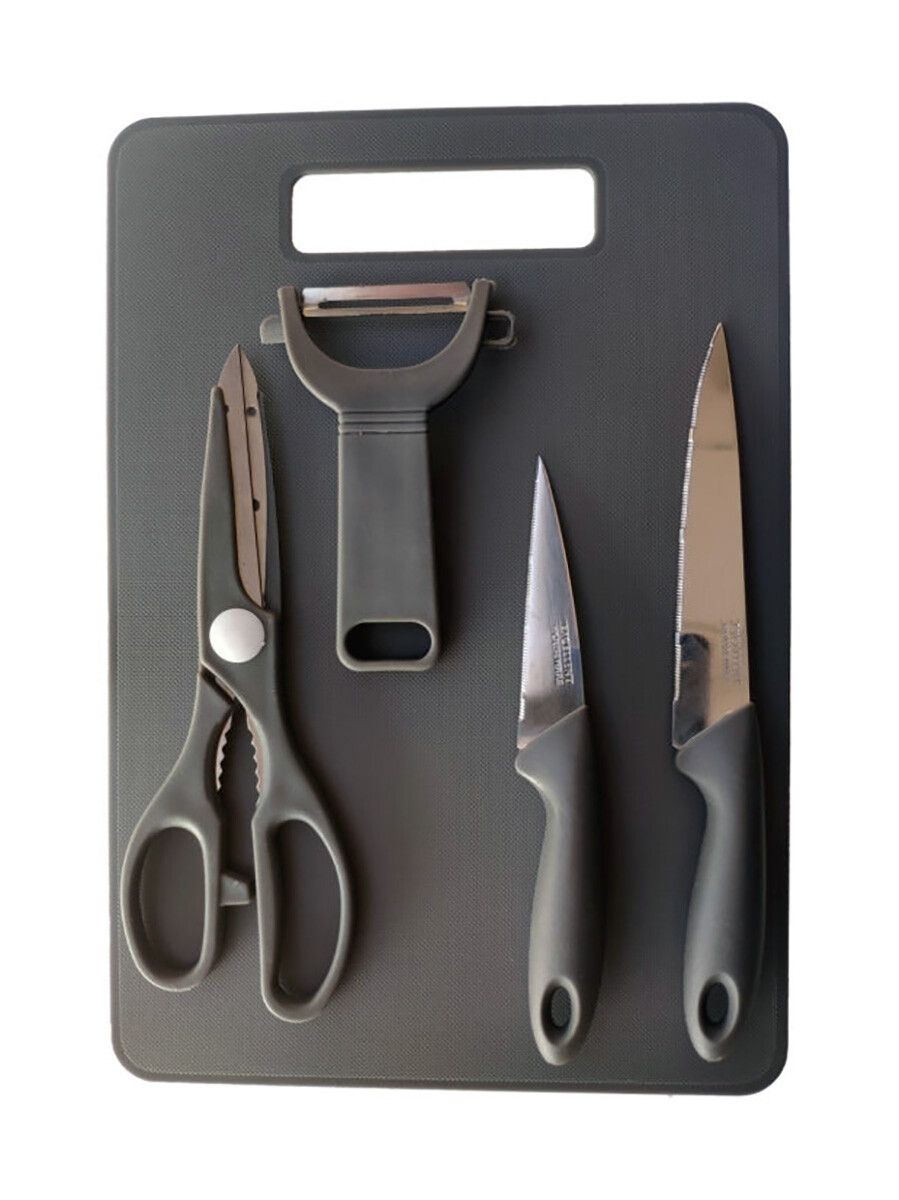 Набор аксессуаров для кухни: доска, 2 ножа, ножницы, овощечистка
