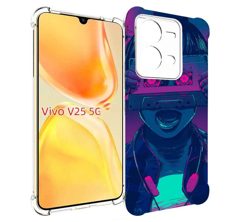 

Чехол MyPads киберпанк с кассетой для Vivo V25 5G / V25e, Прозрачный, Tocco