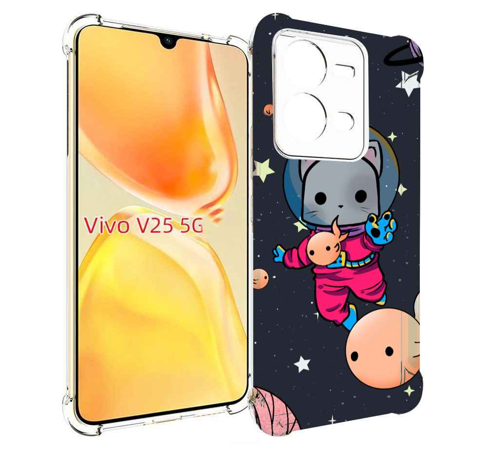 

Чехол MyPads котик-с-рыбкой-в-космосе для Vivo V25 5G / V25e, Прозрачный, Tocco
